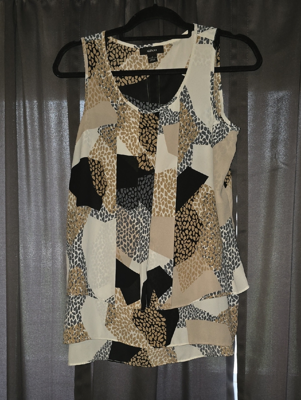 Alfani Layered Geometric Print Tank - Beige Black Gray Cream